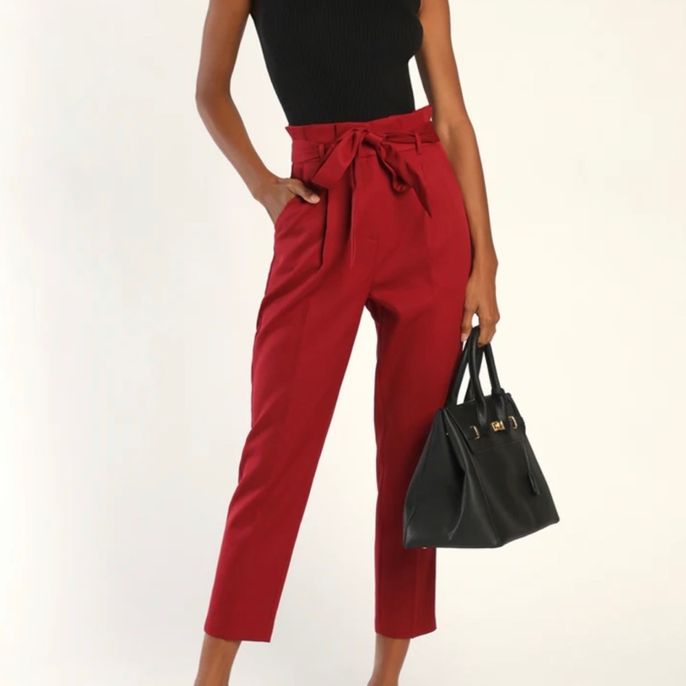 Red paper bag pants
